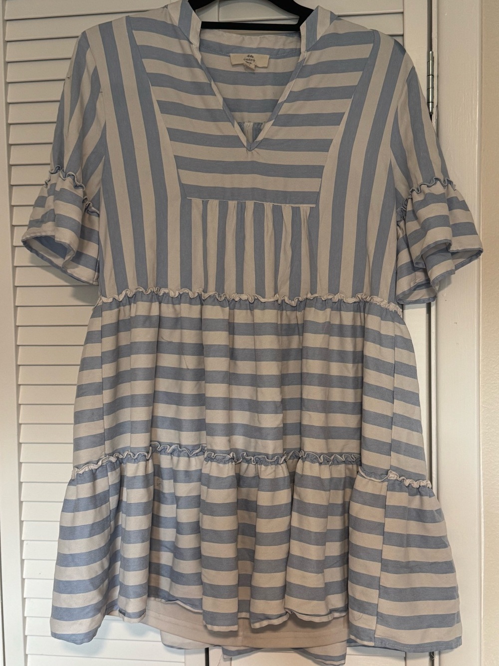 Entro Blue and White Striped Tiered Babydoll Dress